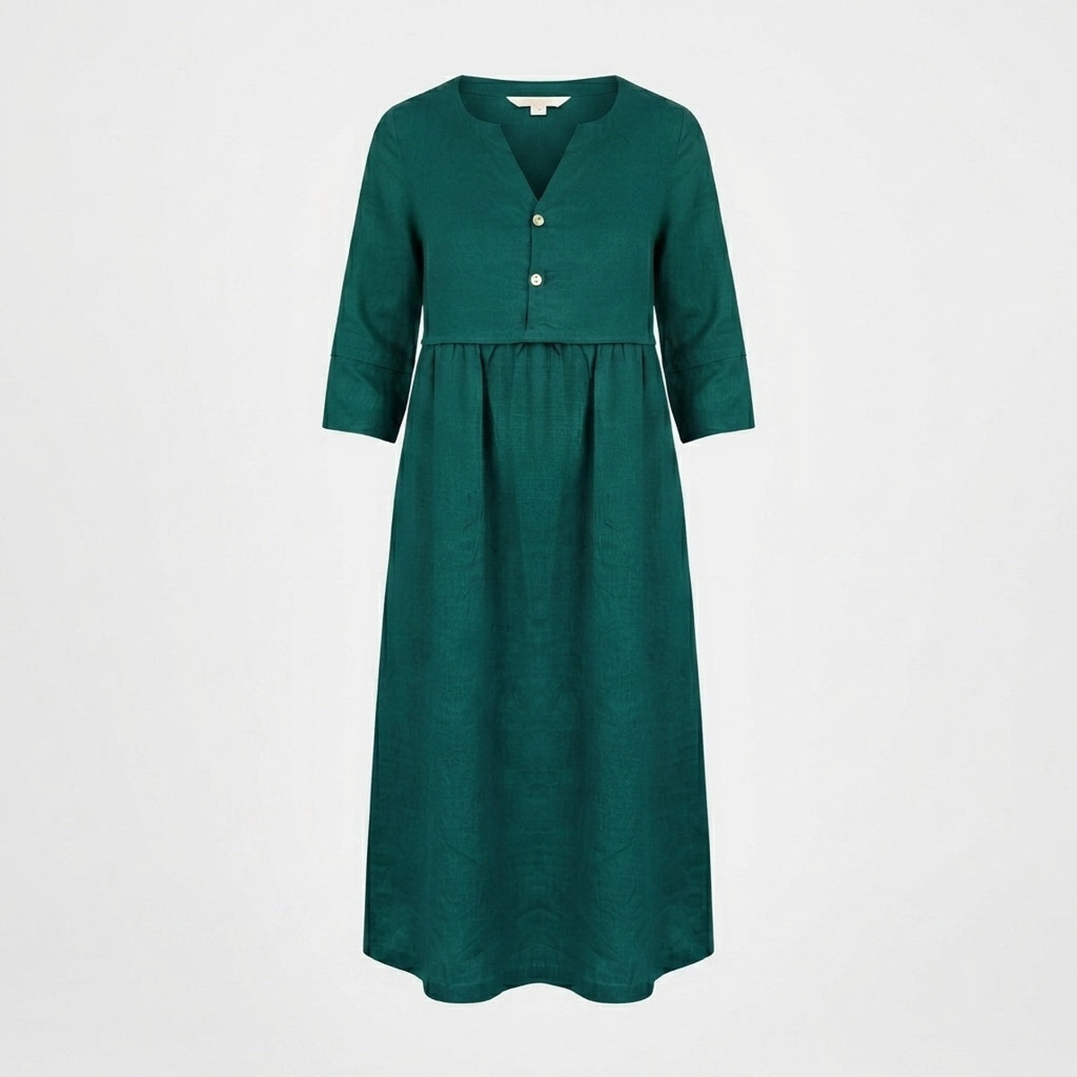 Button Waist Linen Midi Dress