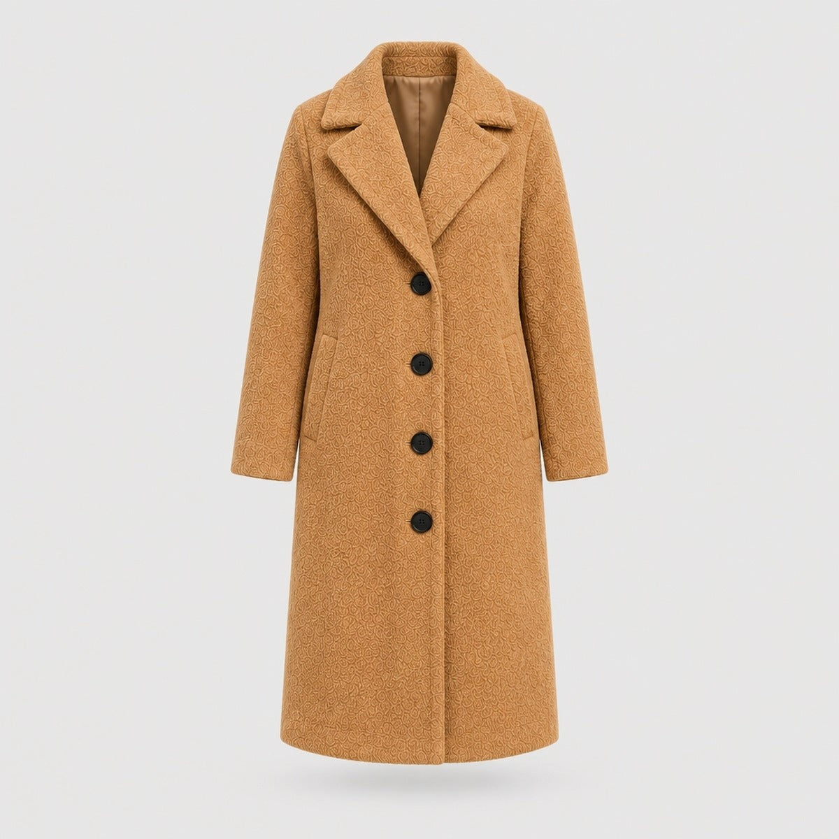 Long Lapel Collar Coat with Button Closure