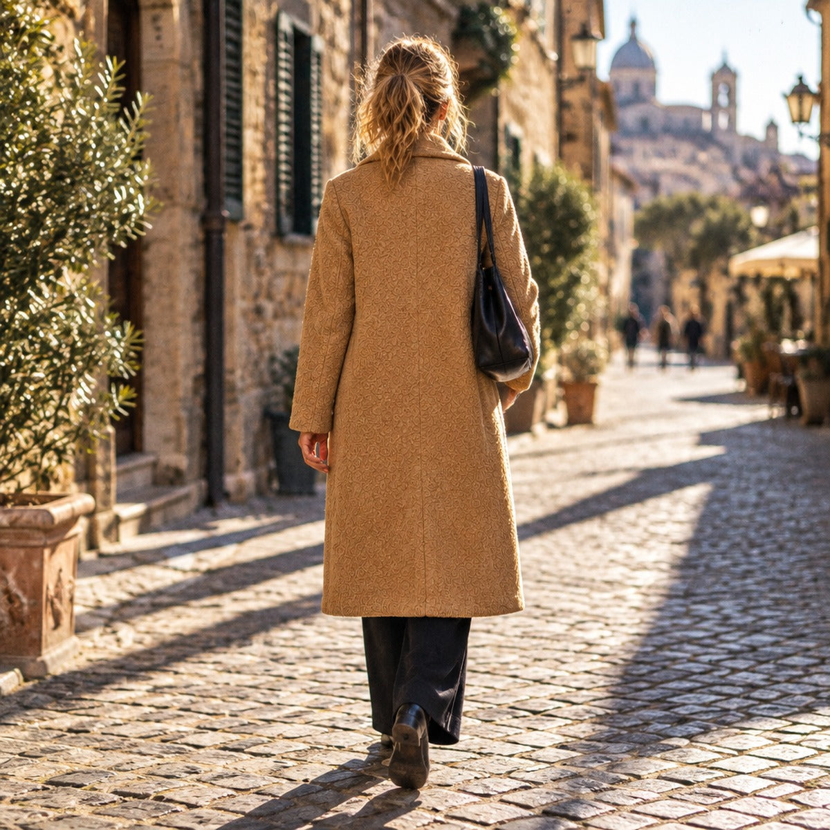 Long Lapel Collar Coat with Button Closure