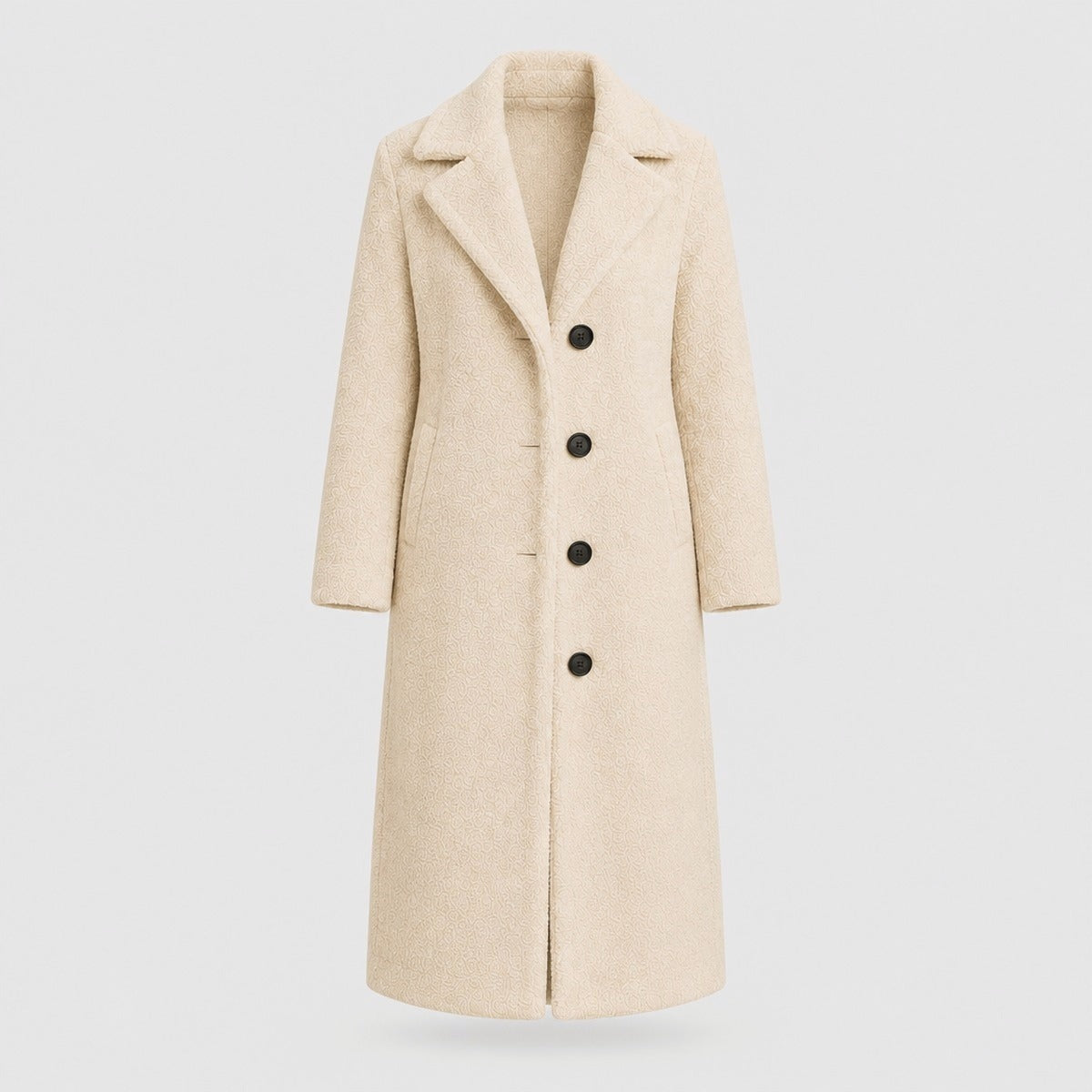 Long Lapel Collar Coat with Button Closure