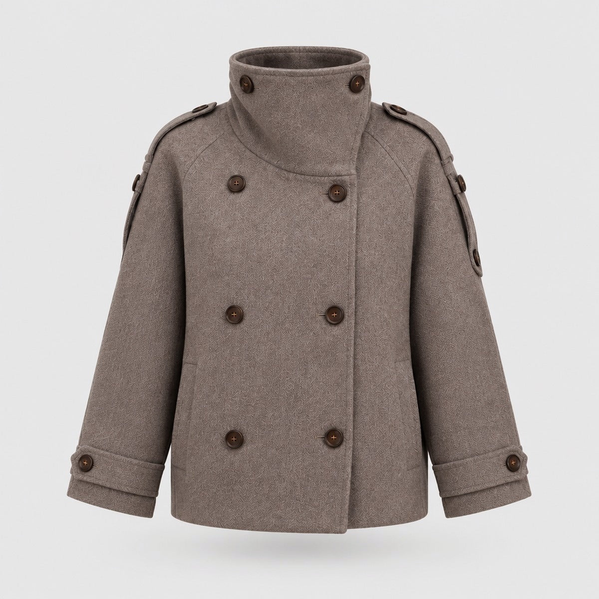 Oversized Short Wool Blend Coat with Stand Collar