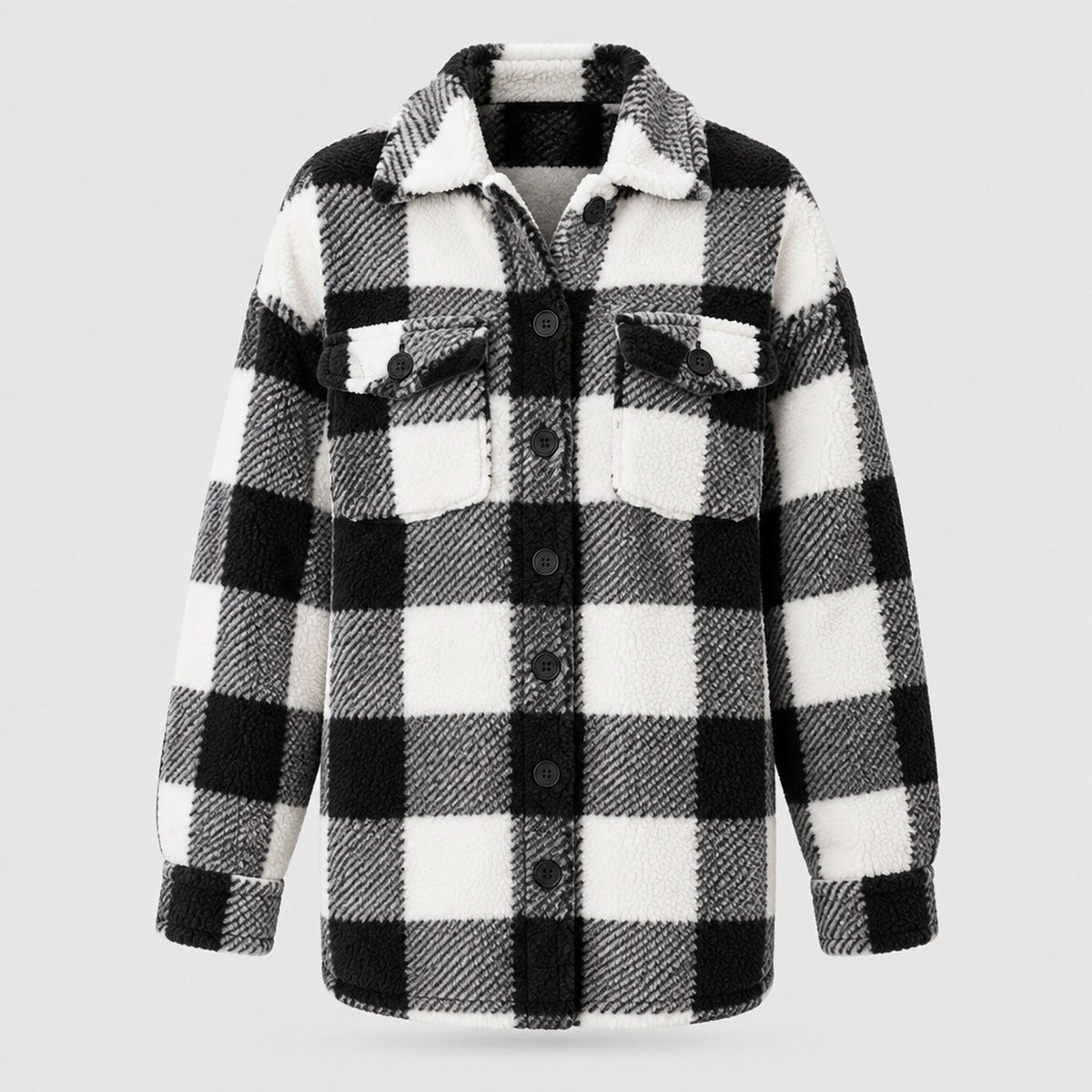 Plaid Teddy Fleece Shacket with Button Front