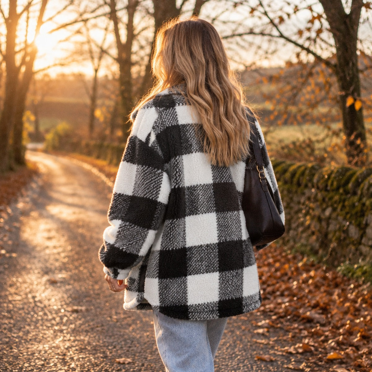 Plaid Teddy Fleece Shacket with Button Front