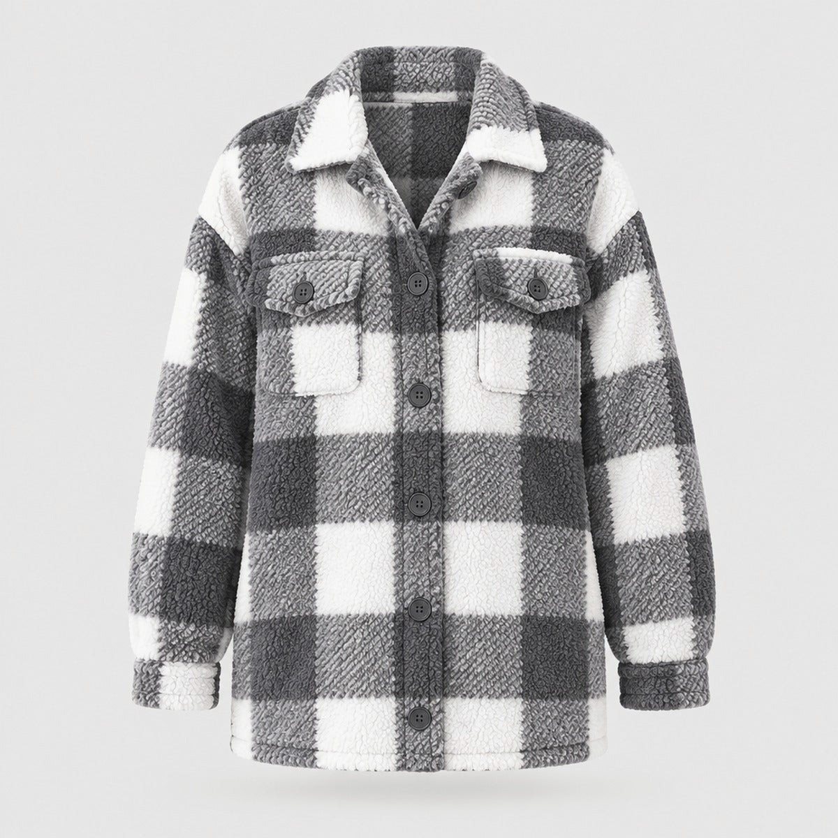 Plaid Teddy Fleece Shacket with Button Front