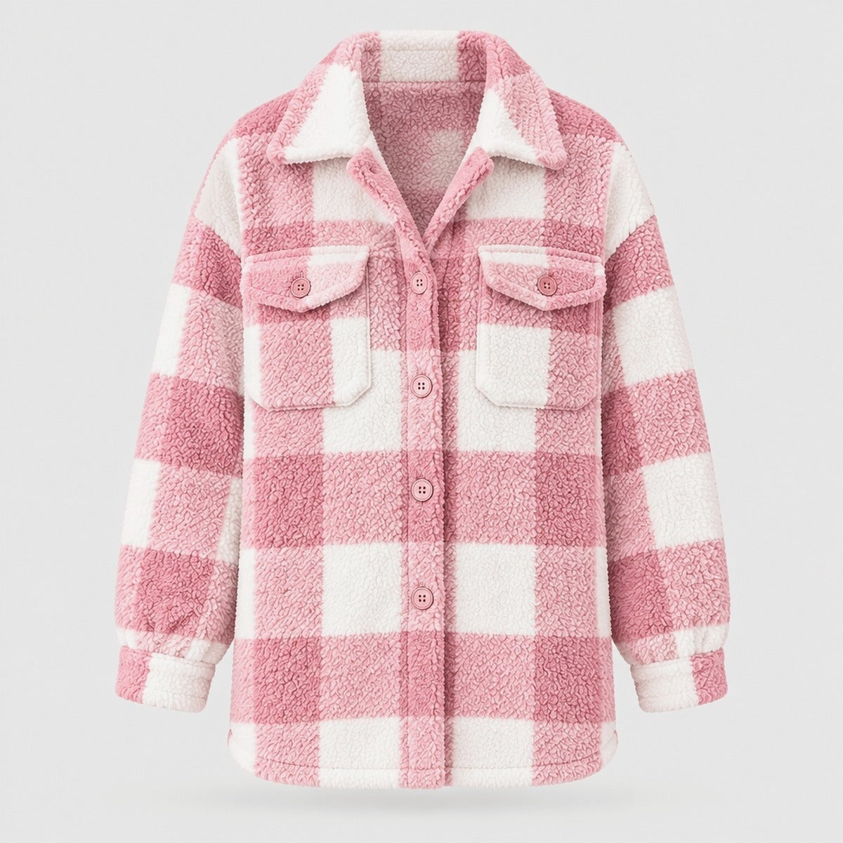 Plaid Teddy Fleece Shacket with Button Front