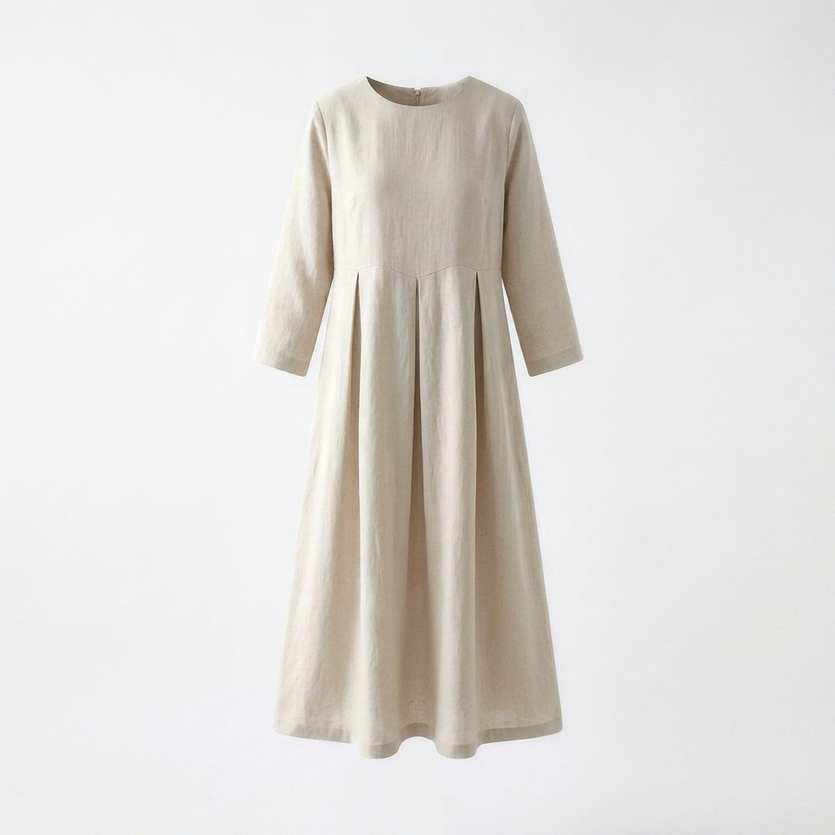 Pleated Linen Midi Dress