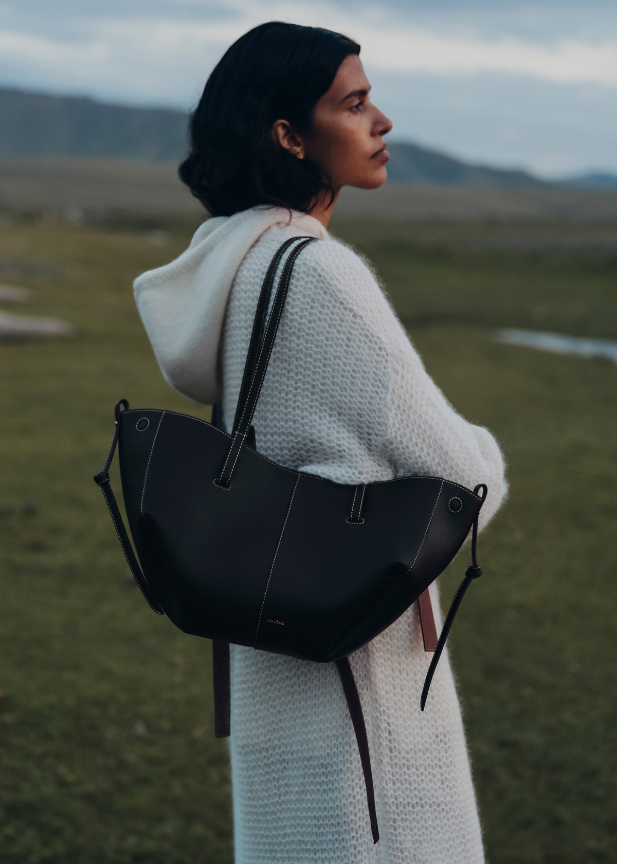 PLNE - Cyme Mini - Textured Black with Ecru Stitching