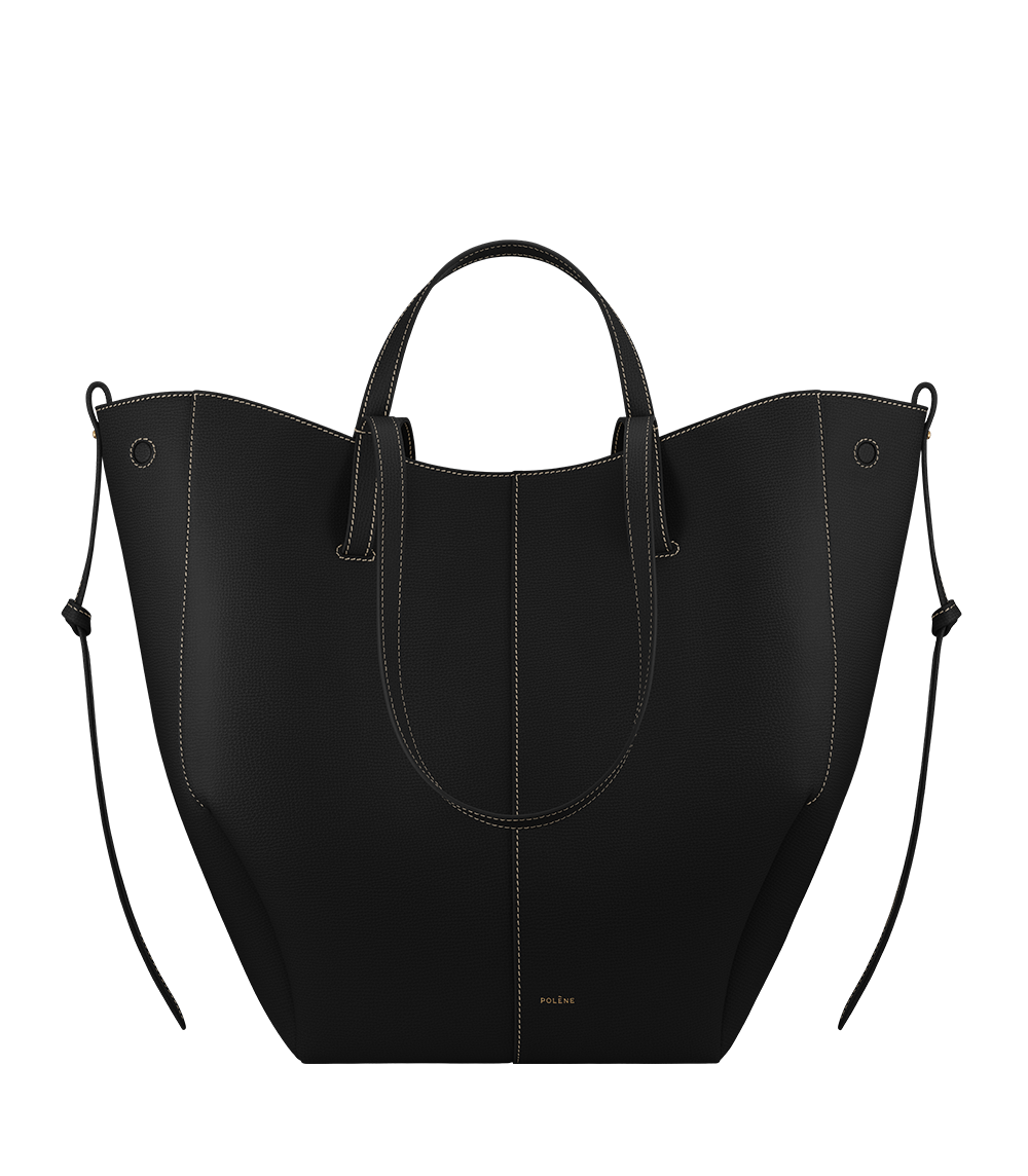 PLNE - Cyme Tote - Textured Black with Ecru Stitching