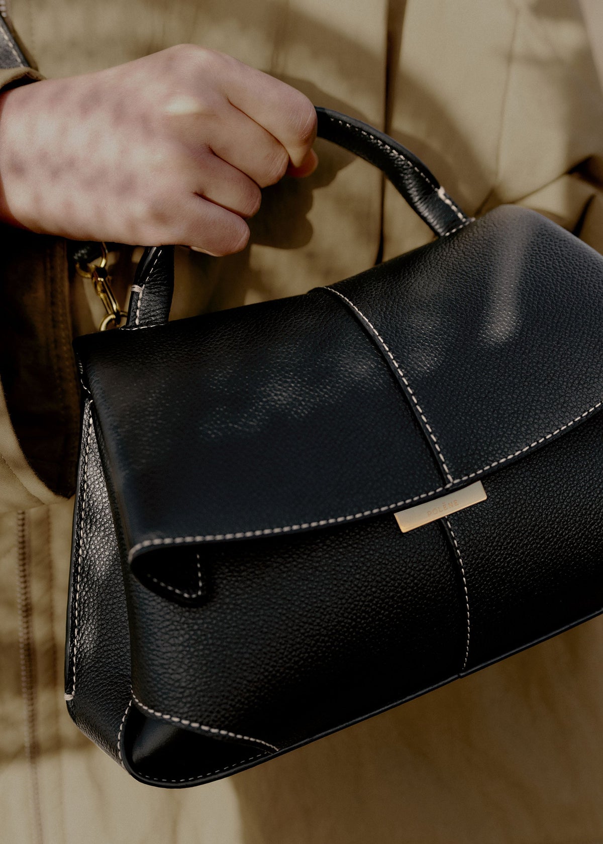 PLNE - Mokki Mini - Textured Black with Ecru Stitching