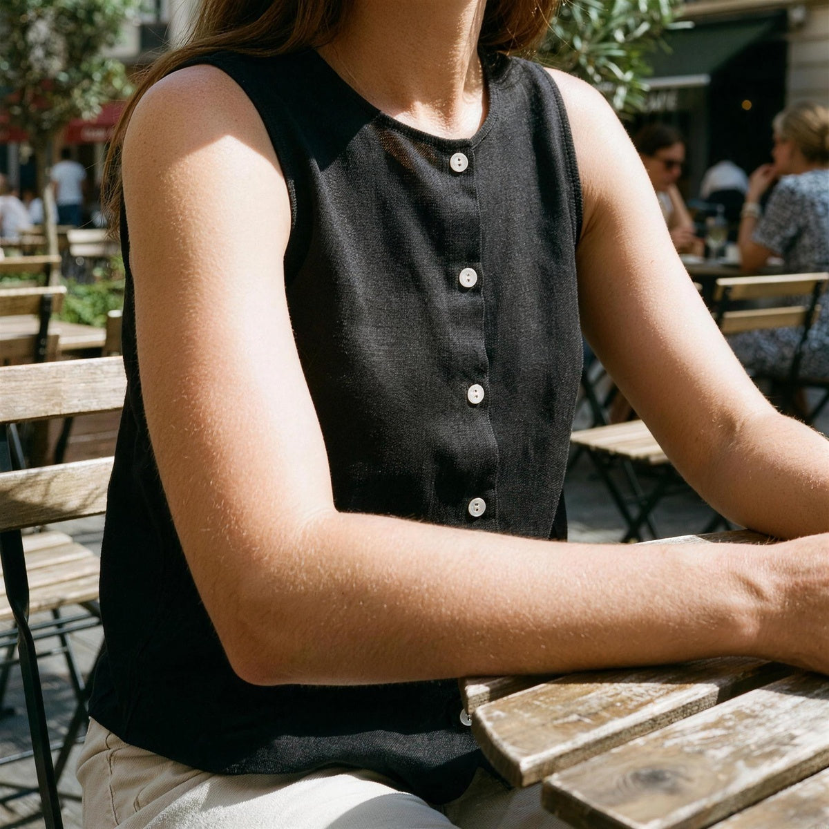 Button Down Linen Tank Top