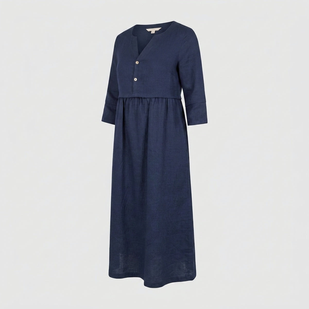 Button Waist Linen Midi Dress