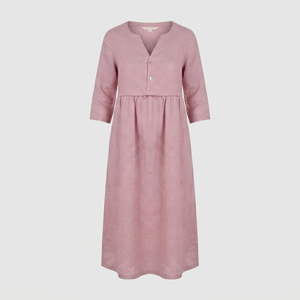 Button Waist Linen Midi Dress