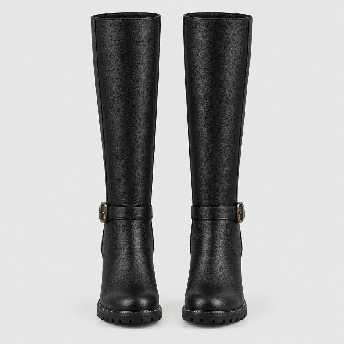 Knee-High Buckle Block Heel Boots Sienna