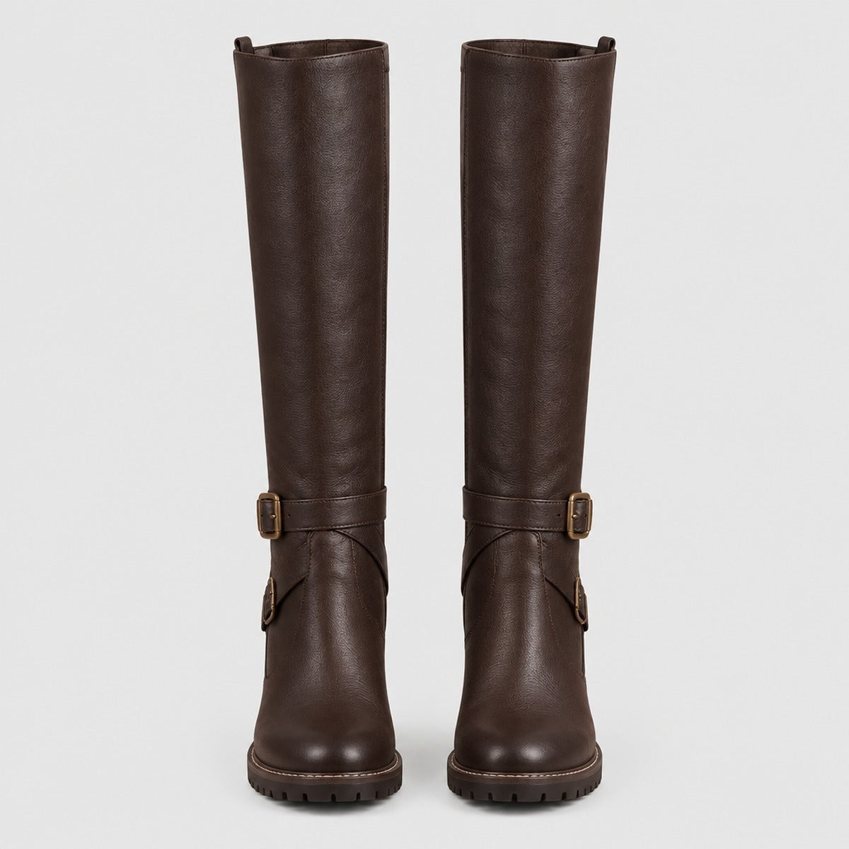 Knee-High Buckle Block Heel Boots Sienna