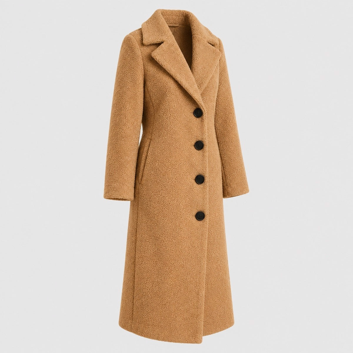 Long Lapel Collar Coat with Button Closure
