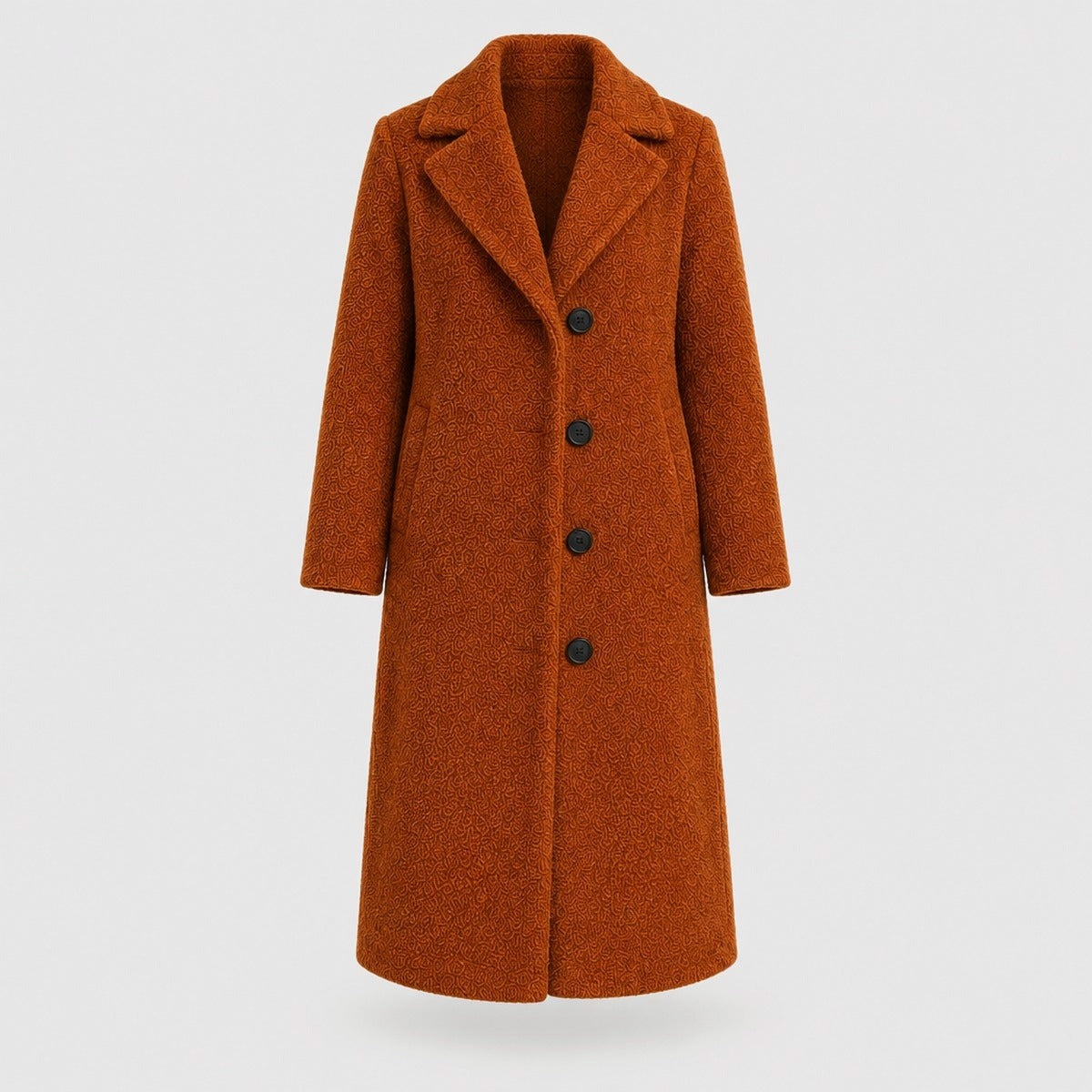 Long Lapel Collar Coat with Button Closure