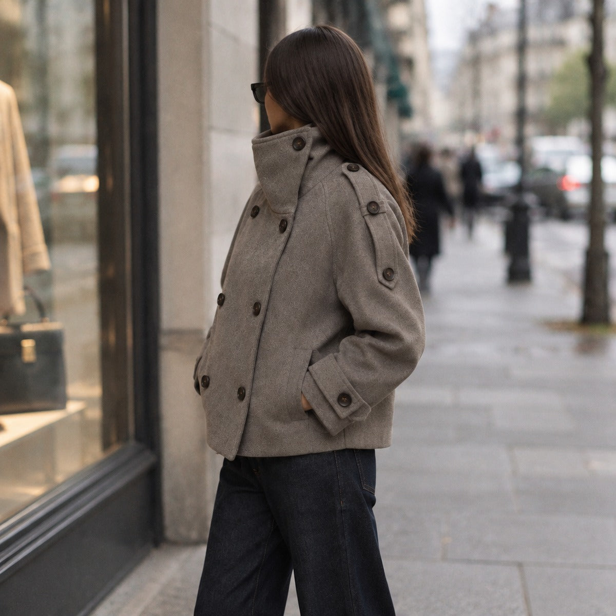Oversized Short Wool Blend Coat with Stand Collar