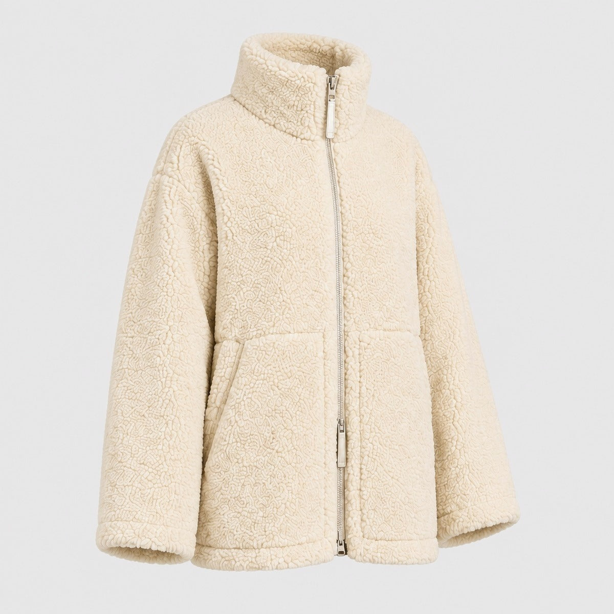 Oversized Zip-Up Jacket with High Collar