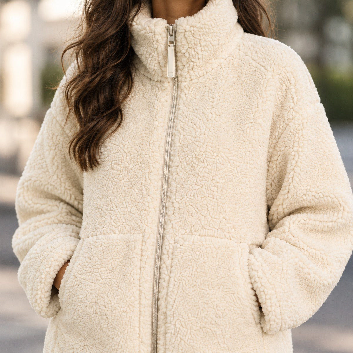 Oversized Zip-Up Jacket with High Collar