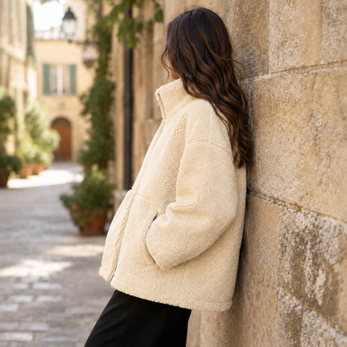 Oversized Zip-Up Jacket with High Collar