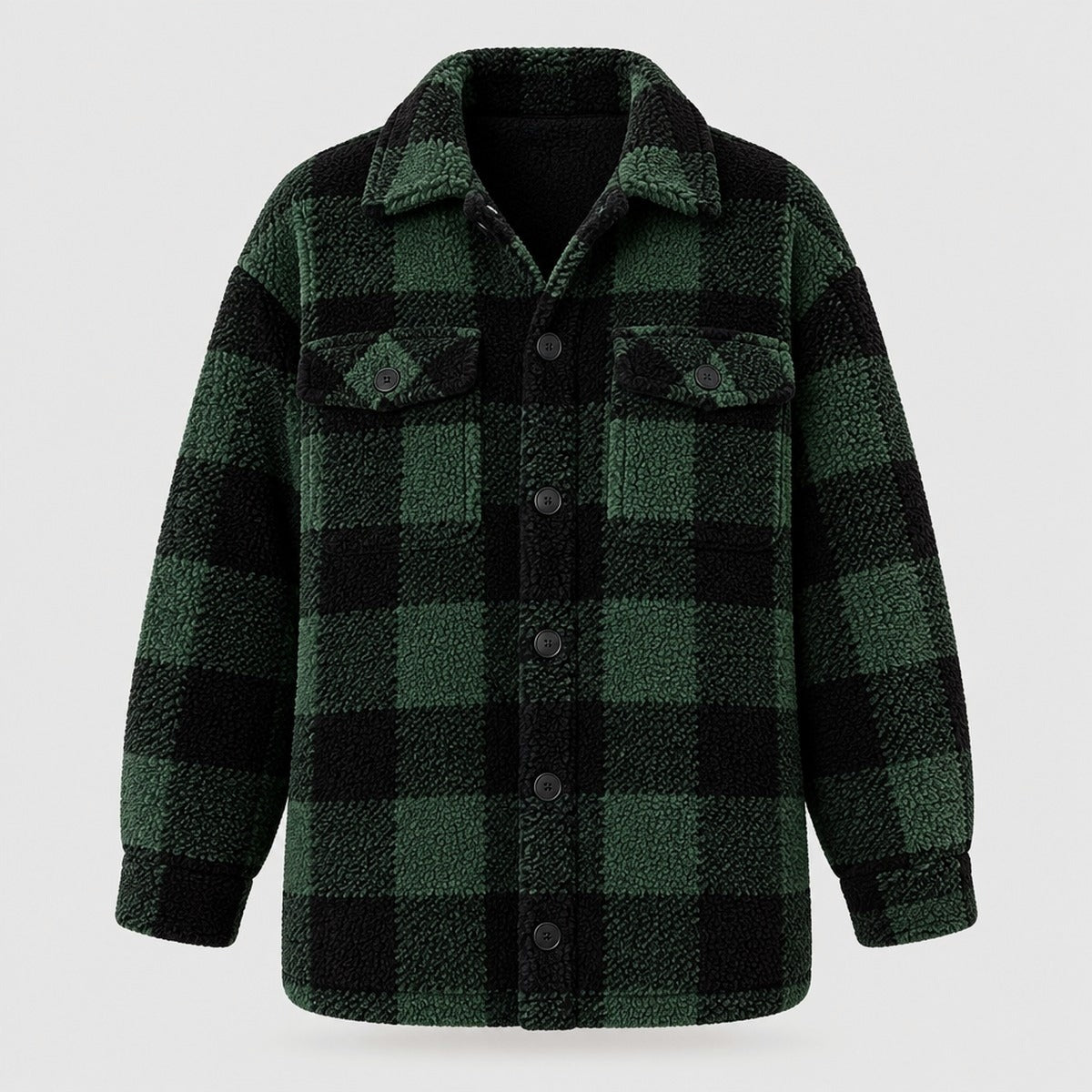 Plaid Teddy Fleece Shacket with Button Front