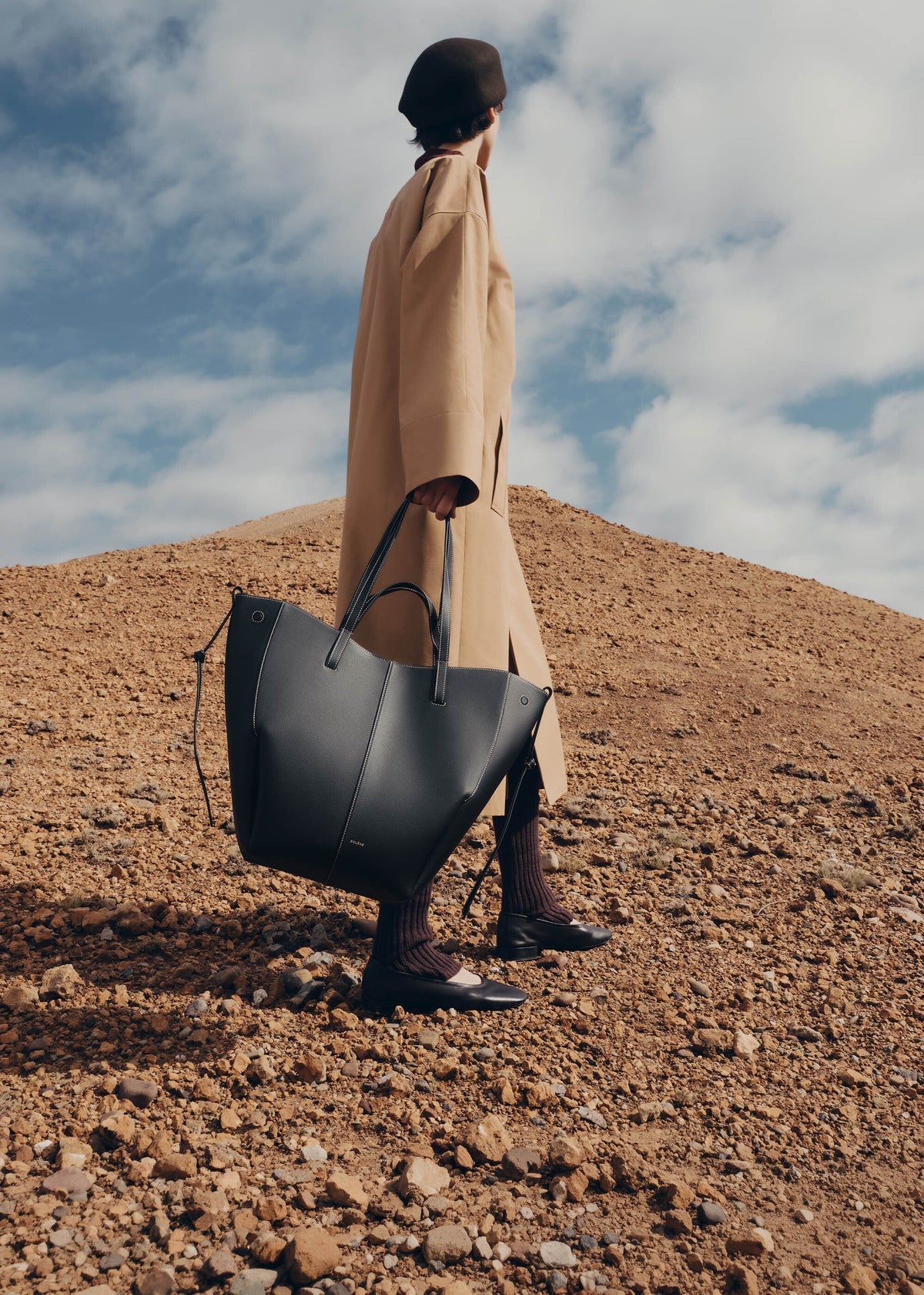 PLNE - Cyme Tote - Textured Black with Ecru Stitching