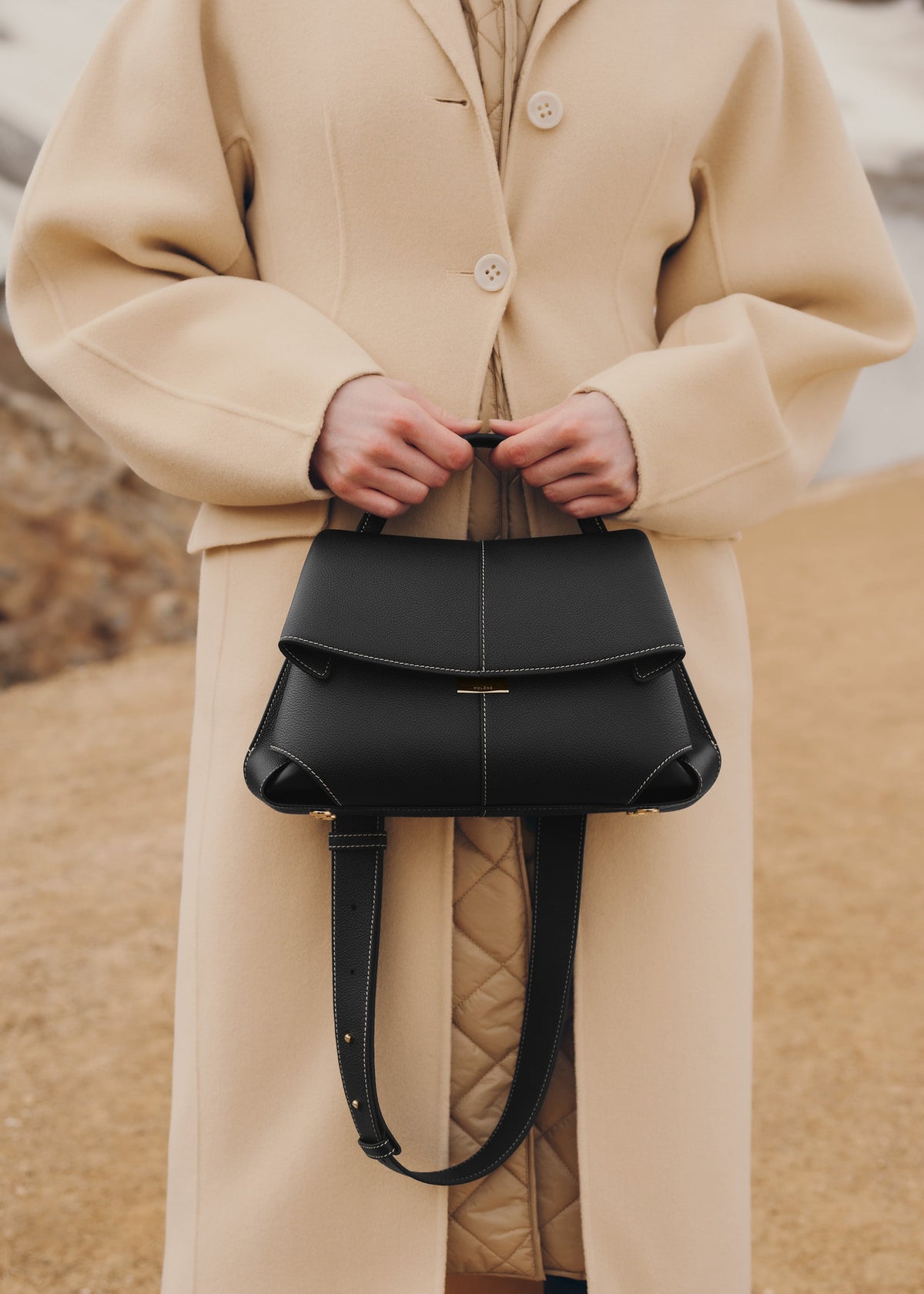 PLNE - Mokki - Textured Black with Ecru Stitching
