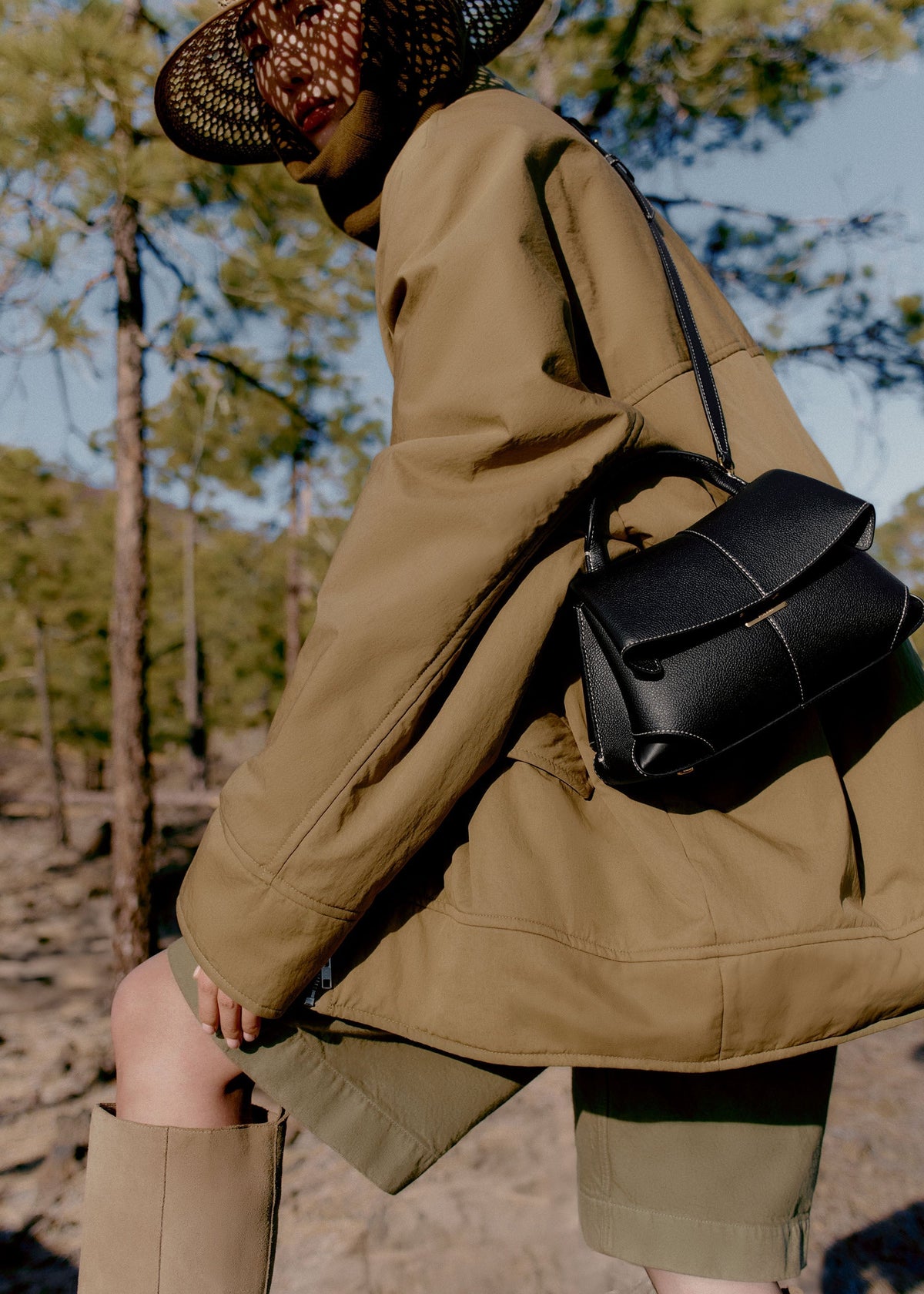 PLNE - Mokki Mini - Textured Black with Ecru Stitching